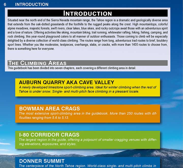 North Tahoe rock climbing guidebook introduction..